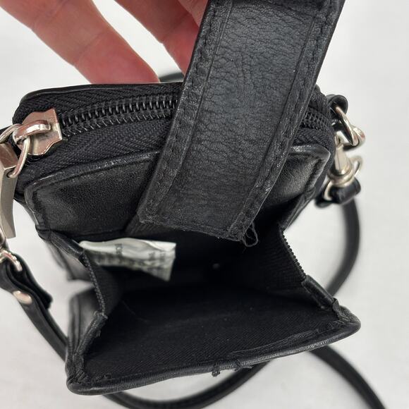 Eddie Bauer Crossbody Travel Wallet Bag Black Leather Zip Around Mini - Picture 4 of 12